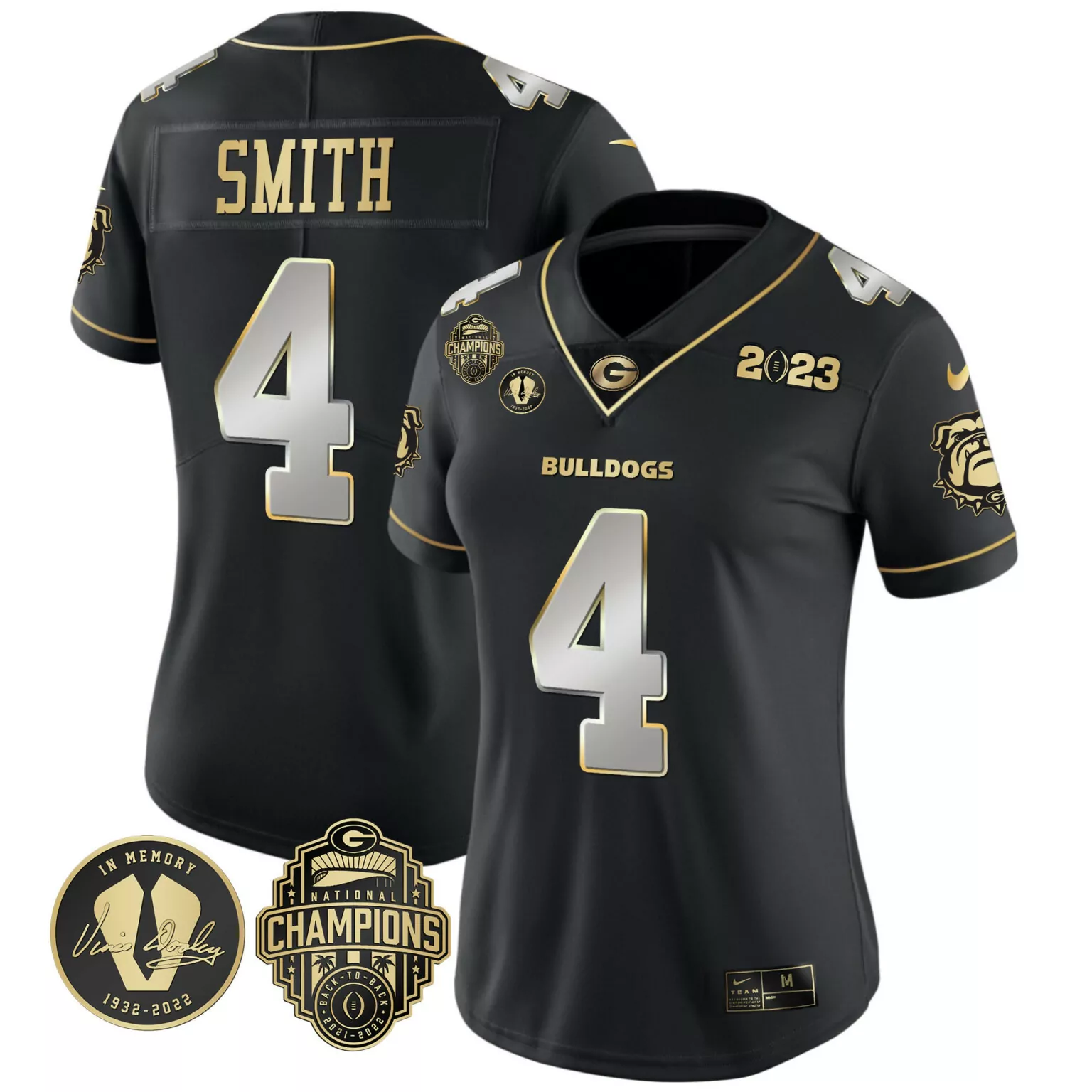 Nolan Smith 4 Georgia Bulldogs Jersey Black National Champions 2021-2022 Memory Vince Dooley 1932-2022 2023