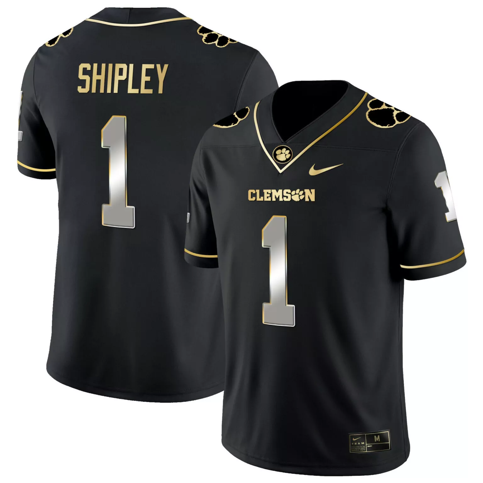 Will Shipley 1 Clemson Jersey Black Paw Print Men Gold Silver All Stitched
