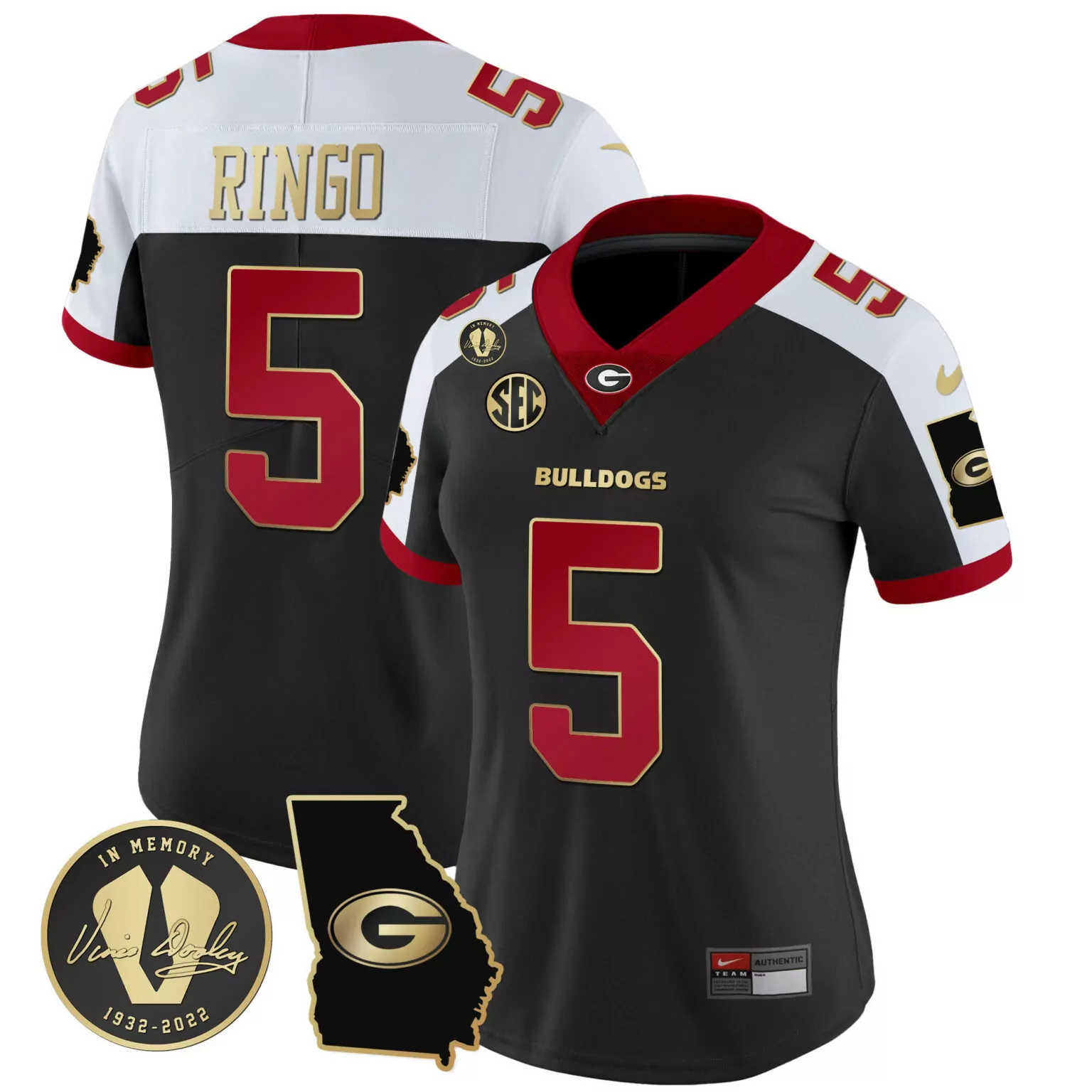 Kelee Ringo 5 Georgia Bulldogs Jersey Black In Memory Of Vince Dooley State Outline 1932-2022