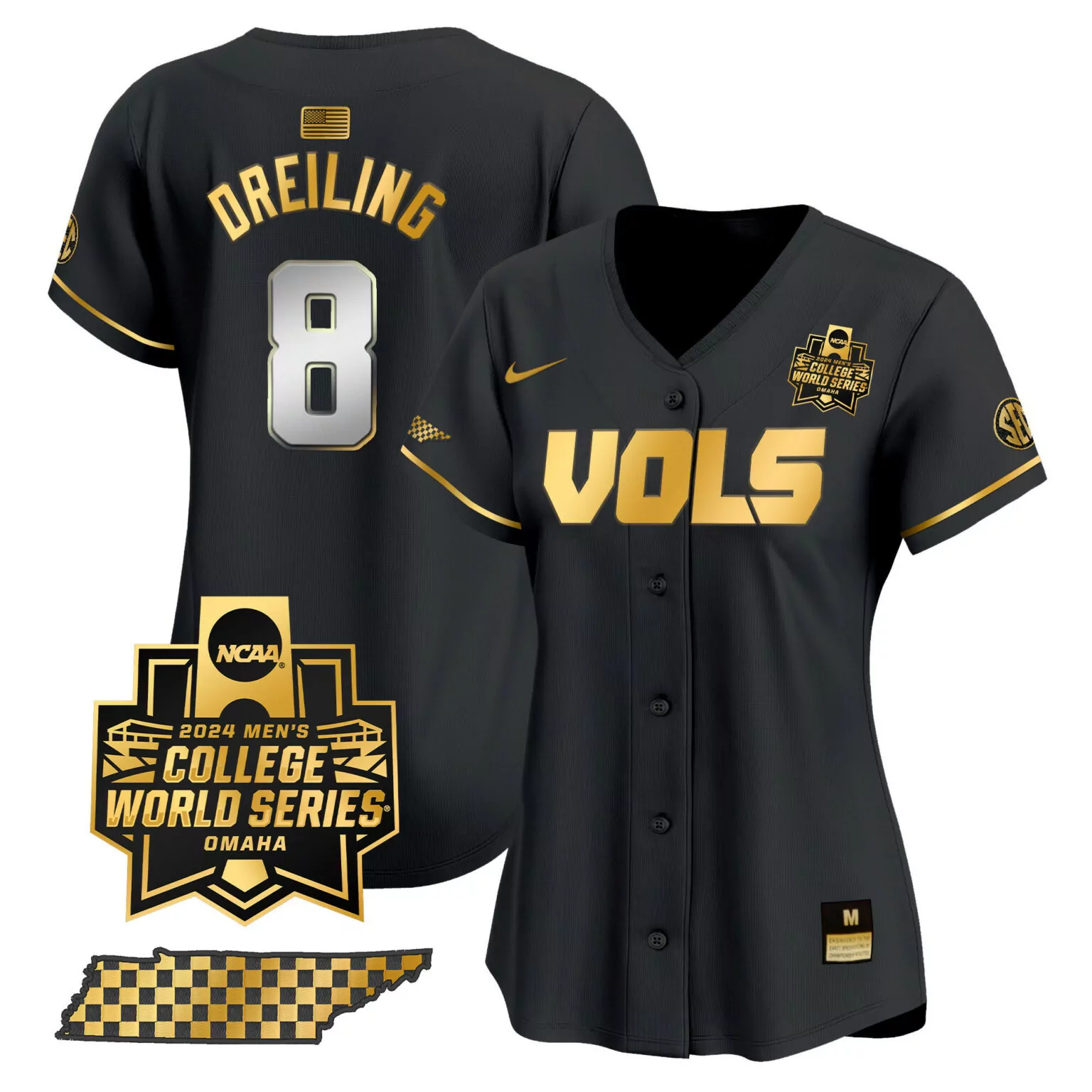 Dylan Dreiling 8 Vols Jersey Black 2024 Men's College World Series Women Gold All
