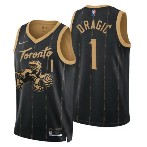 Goran Dragic 1 Toronto Raptors Jersey Black Men NBA Alternate Gold