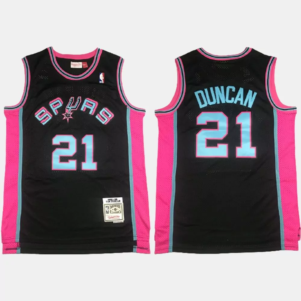 Tim Duncan 21 San Antonio Spurs Jersey Black Mitchell Ness Men Alternate Pink Light Blue