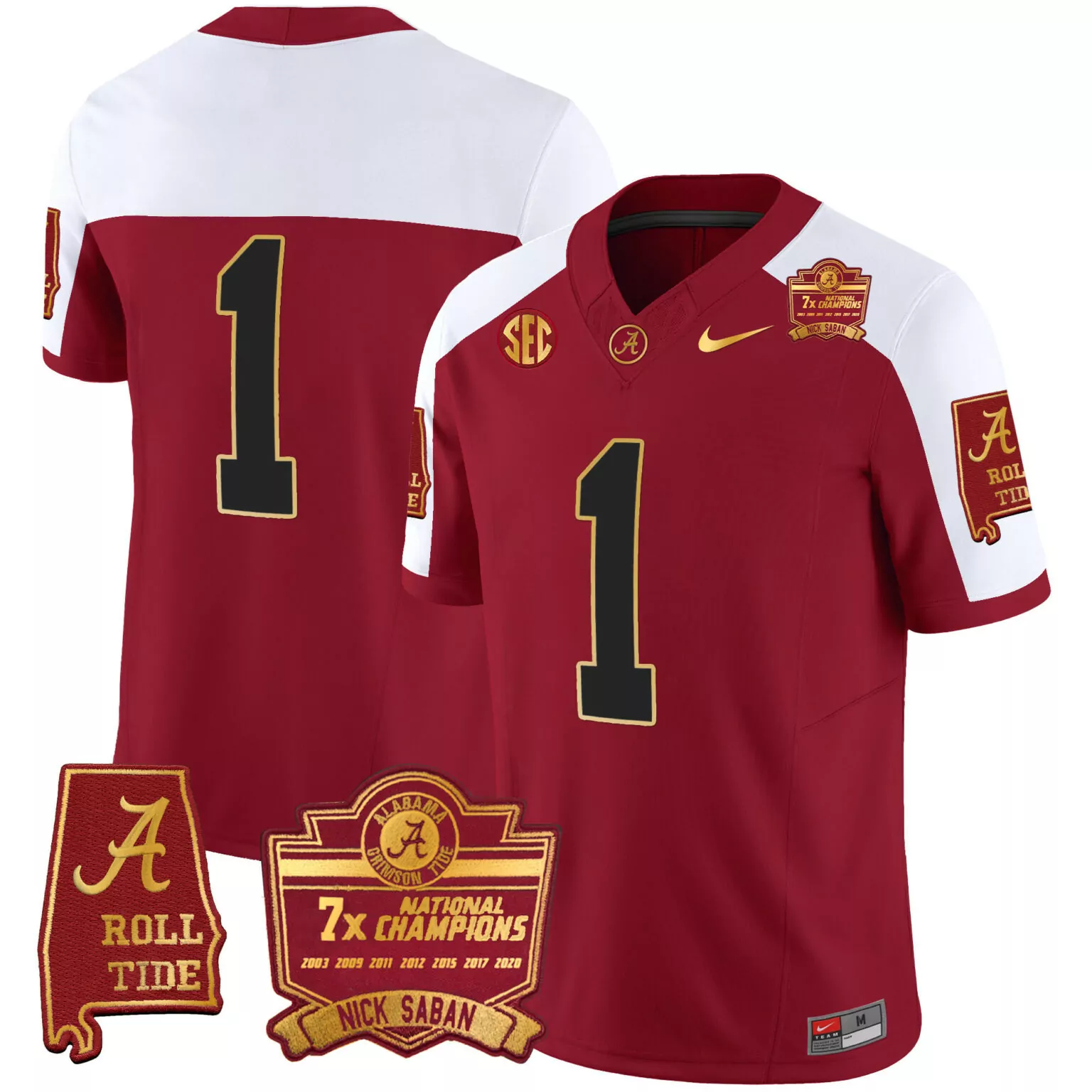 Nick Saban 1 Alabama Crimson Tide Jersey National Championship 7x Champions Roll