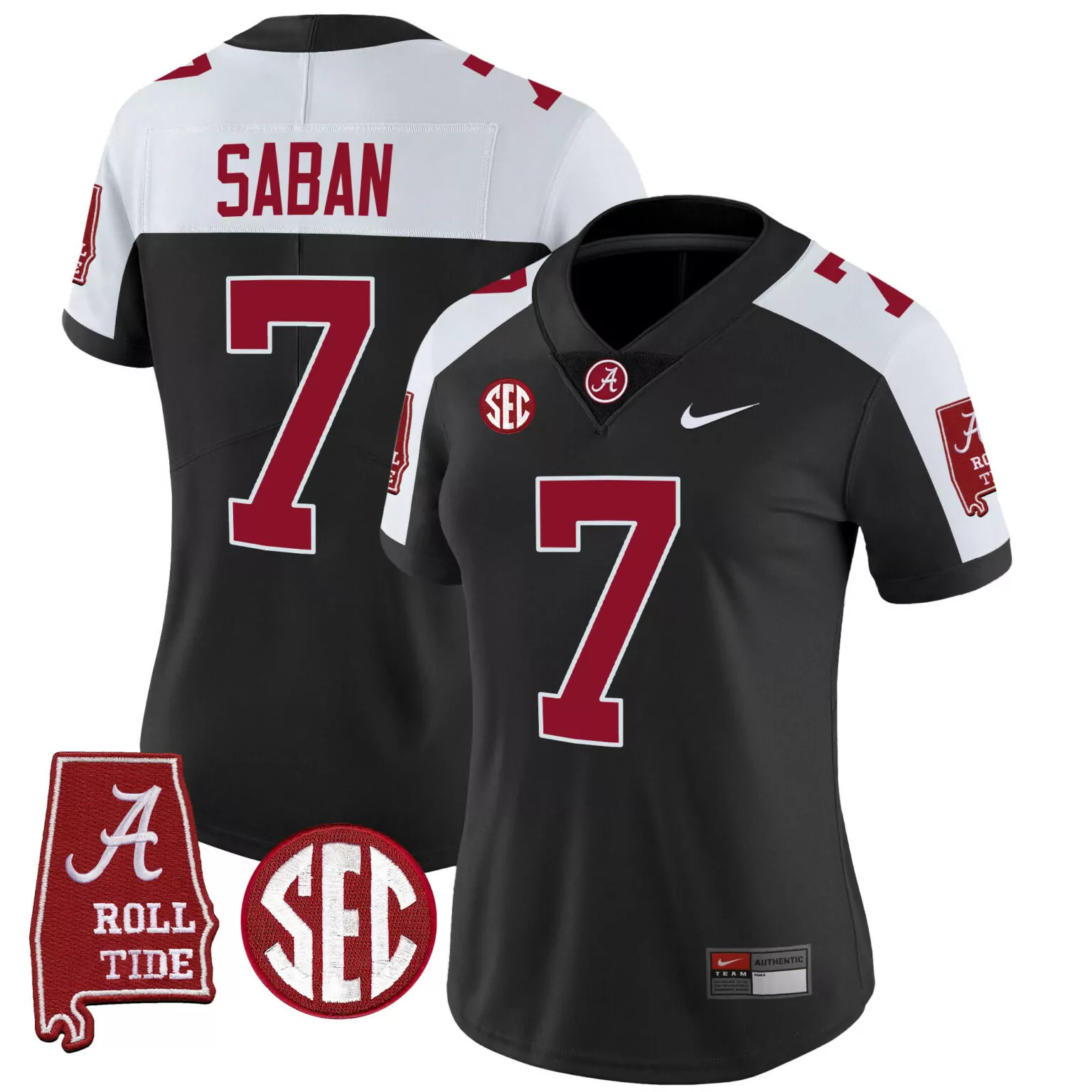 Nick Saban 7 Alabama Crimson Tide Jersey Black Roll Men White Alternate All Stitched