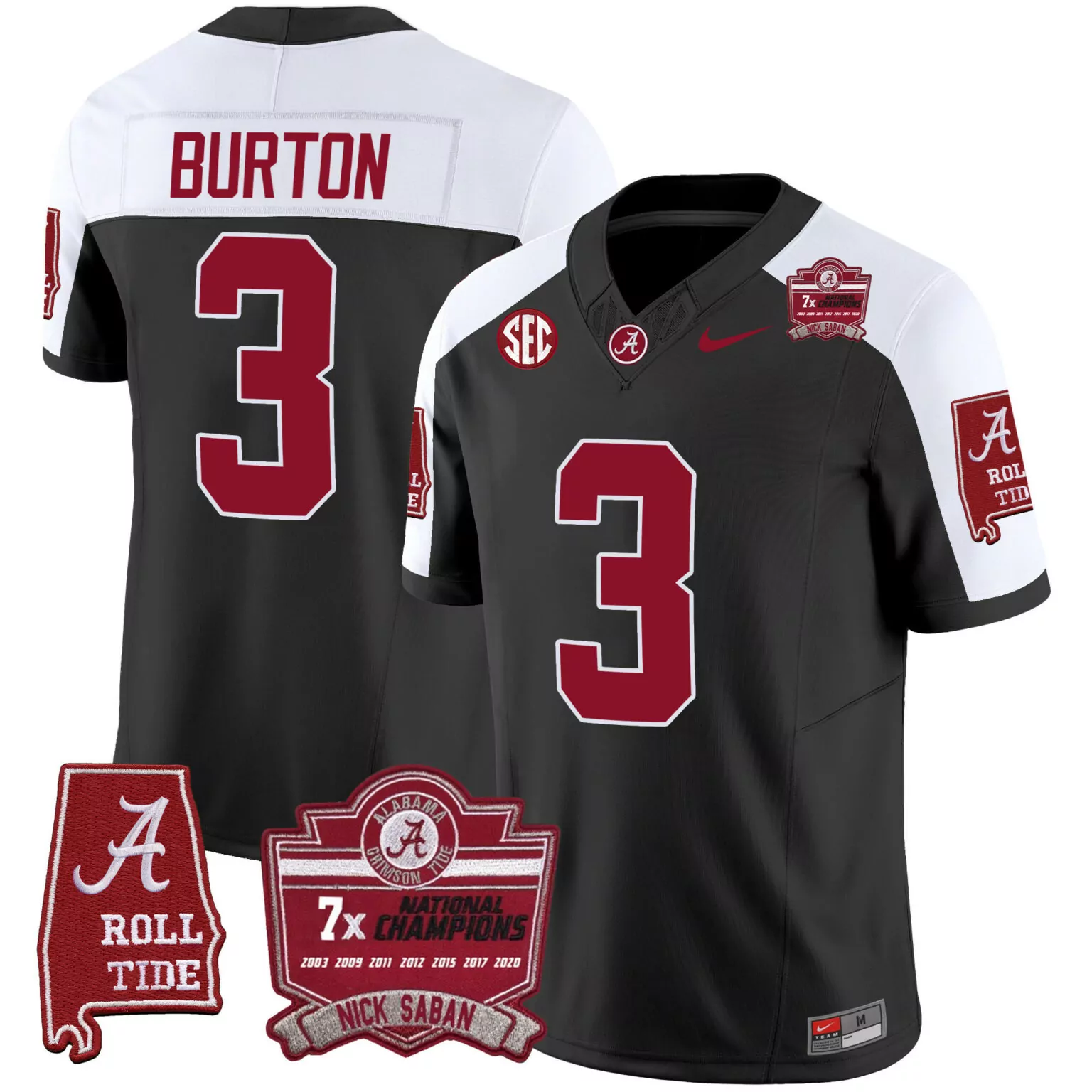 Burton 3 Alabama Crimson Tide Jersey Black National Champions Roll Men White Alternate