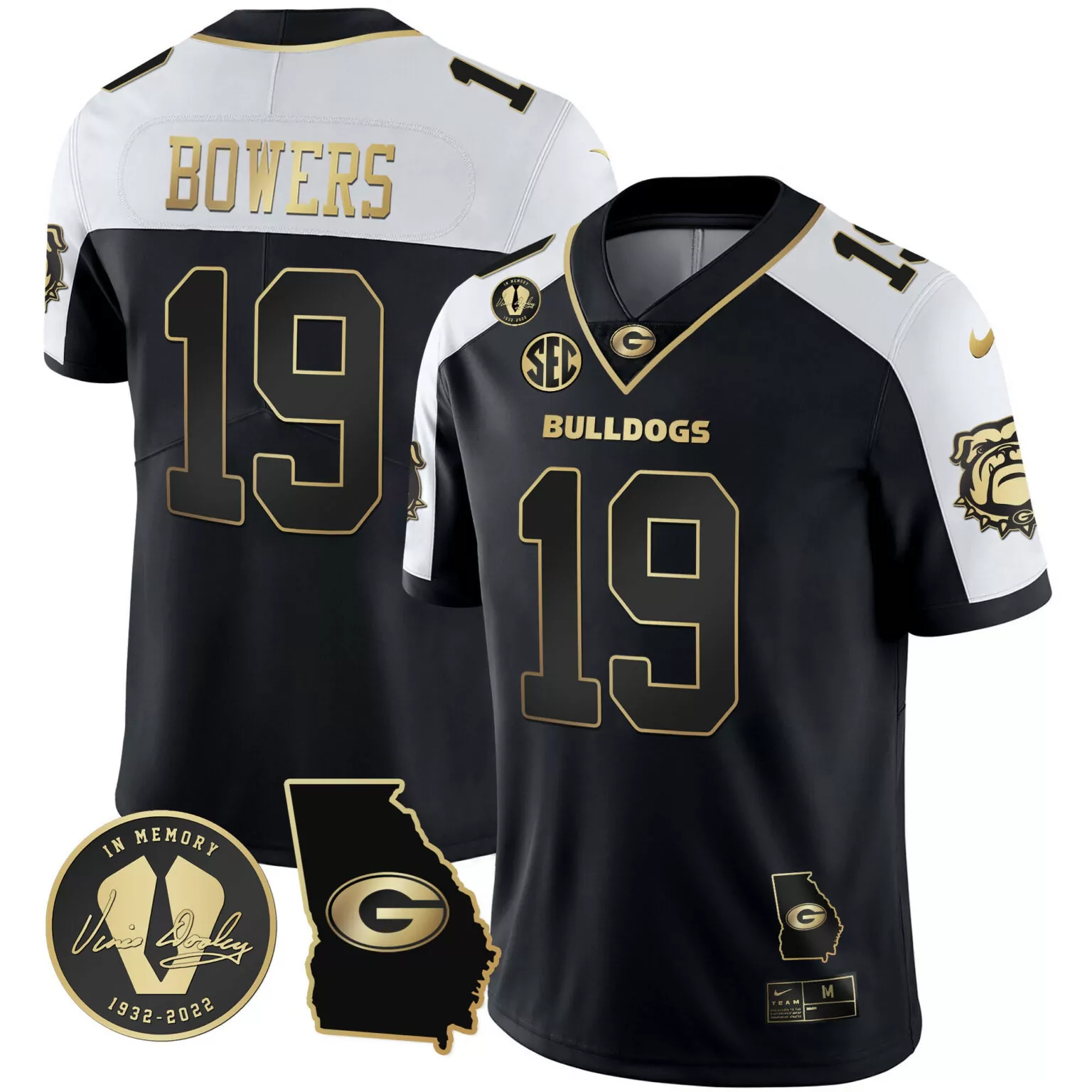 Brock Bowers 19 Georgia Bulldogs Jersey Black In Memory Of Vince Dooley 1932-2022