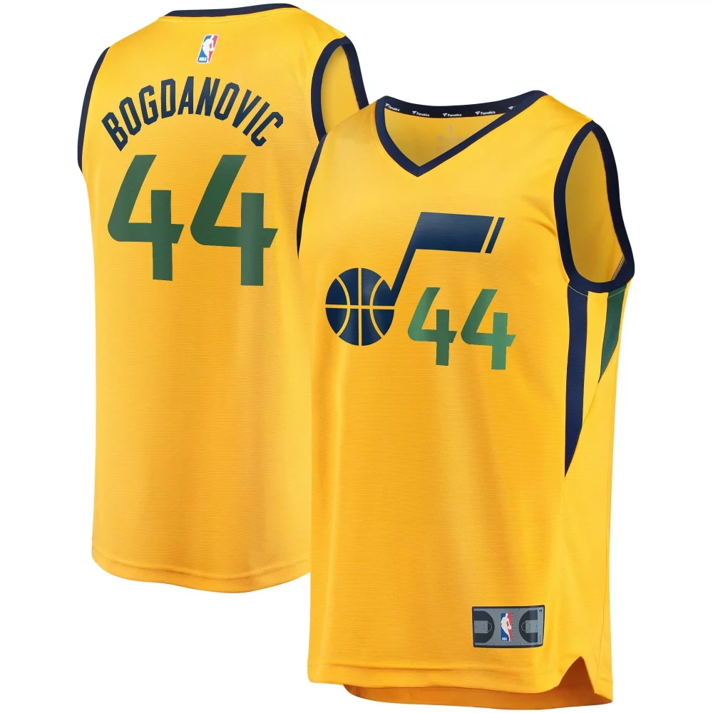 Bojan Bogdanovic 44 Utah Jazz Jersey Yellow Men Navy Blue Green