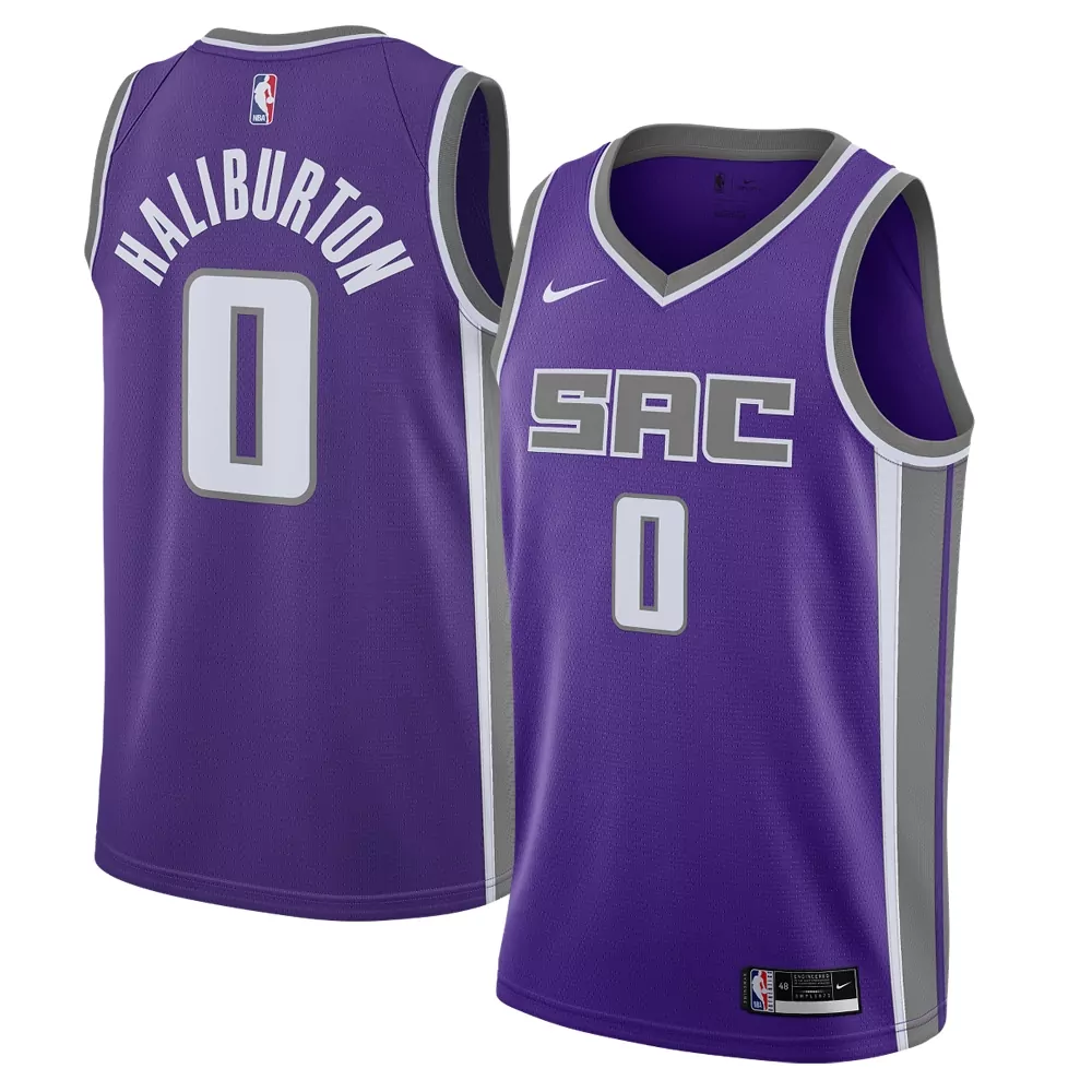 Tyrese Haliburton Jersey Purple Sacramento Kings Men Gray White Swingman Icon