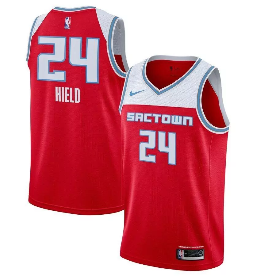 Buddy Hield 24 Sacramento Kings Jersey Red Men White Light Blue Swingman