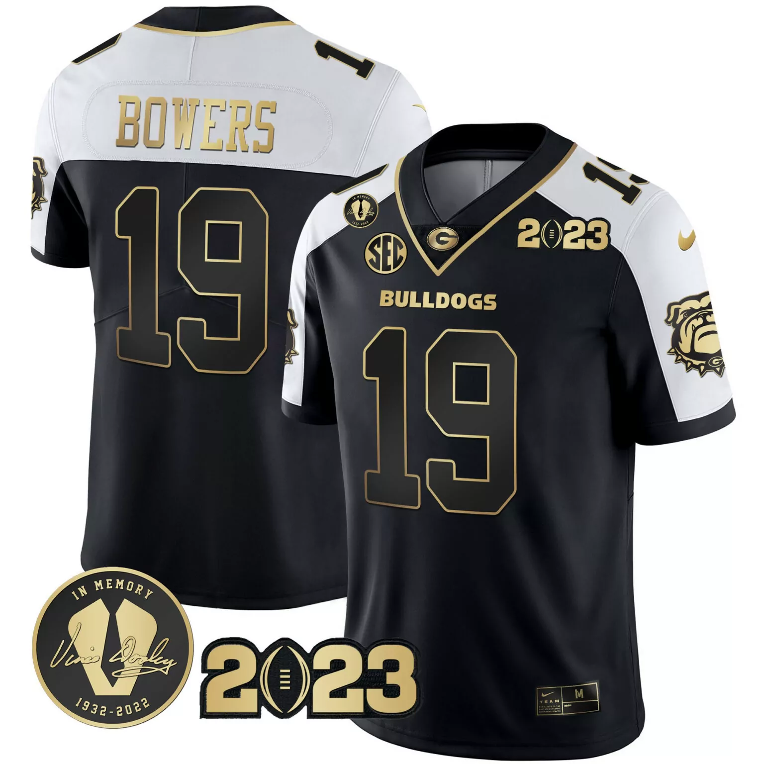 Brock Bowers 19 Georgia Bulldogs Jersey Black In Memory Vince Dooley 1932-2022 2023