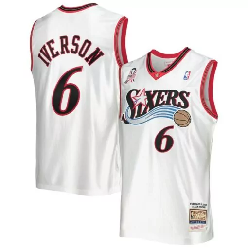 Allen Iverson 6 76ERS Jersey White February 20, 2000 Mitchell Ness Hardwood Classics