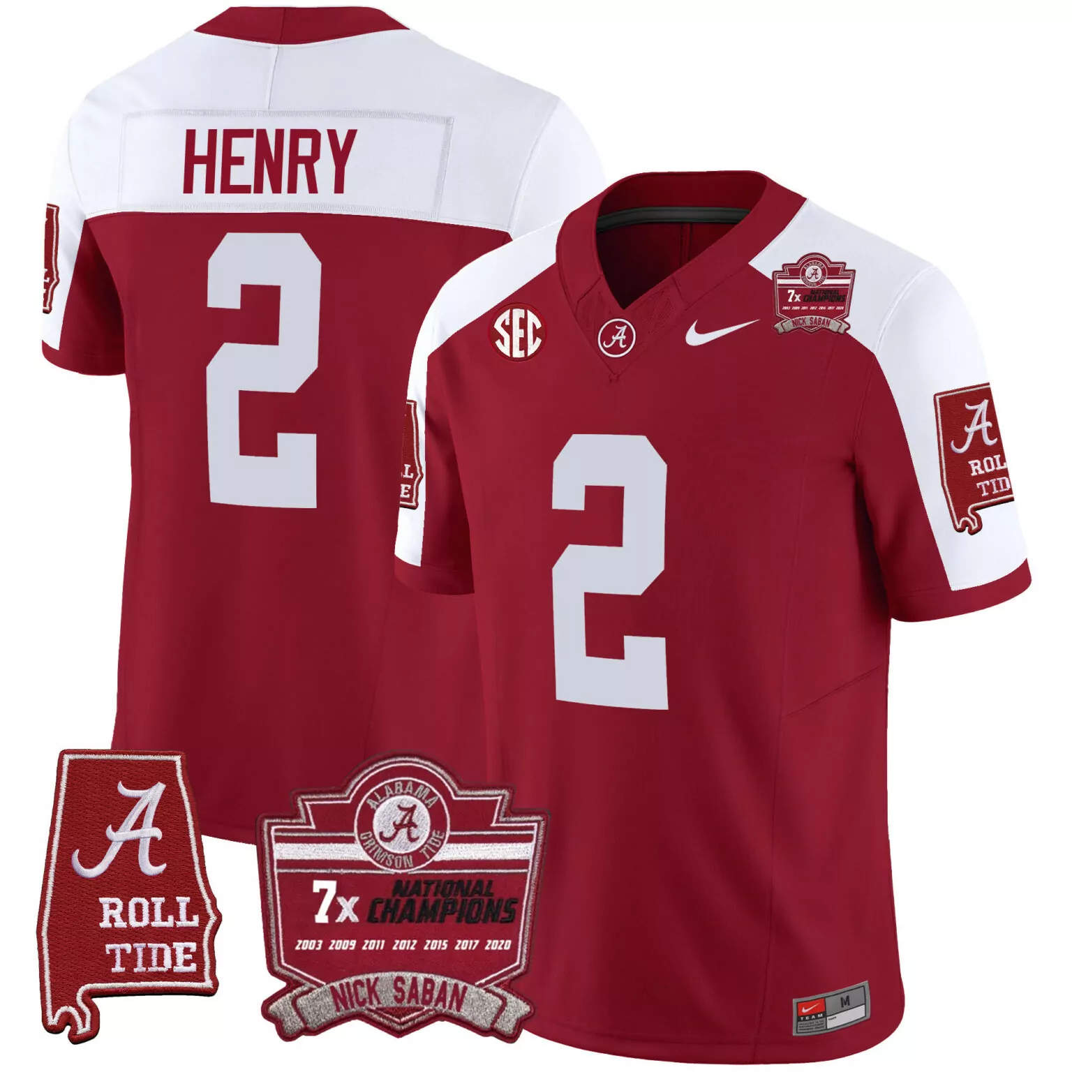 Derrick Henry 2 Jersey Crimson Alabama Tide 7x National Champions Men White Alternate