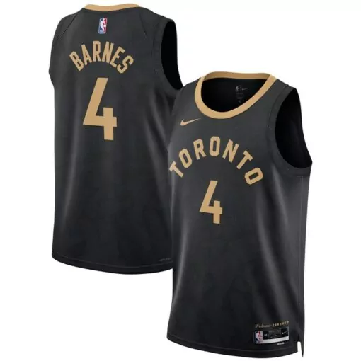 Scottie Barnes 4 Toronto Raptors Jersey Black Men Gold Unisex