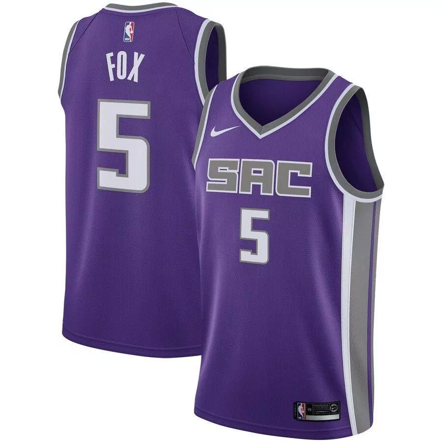 De'aaron Fox 5 Sacramento Kings Jersey Purple Men Grey White Icon