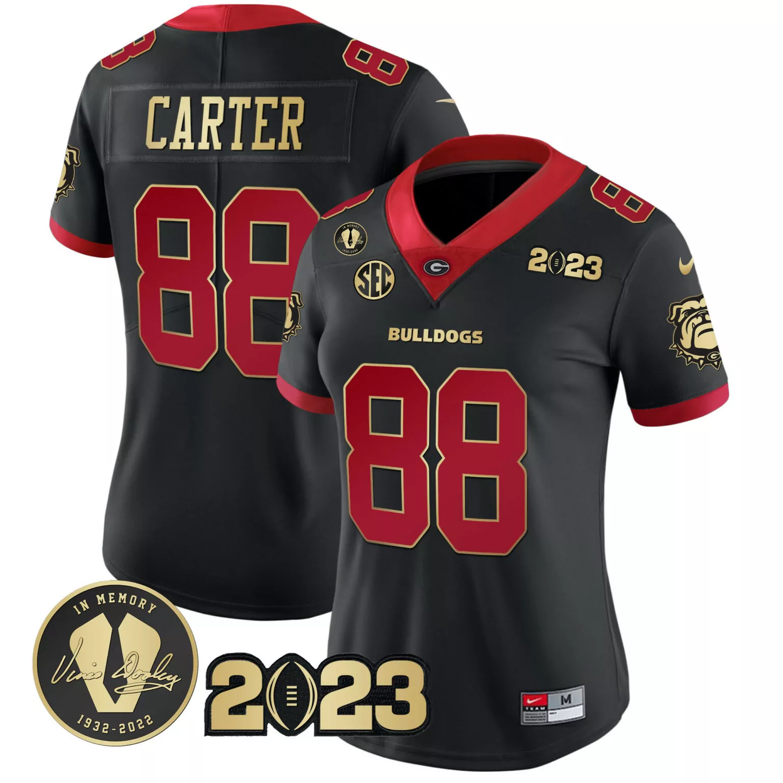 Jalen Carter 88 Georgia Bulldogs Jersey Black In Memory Of Vince Dooley 1932-2022 2023