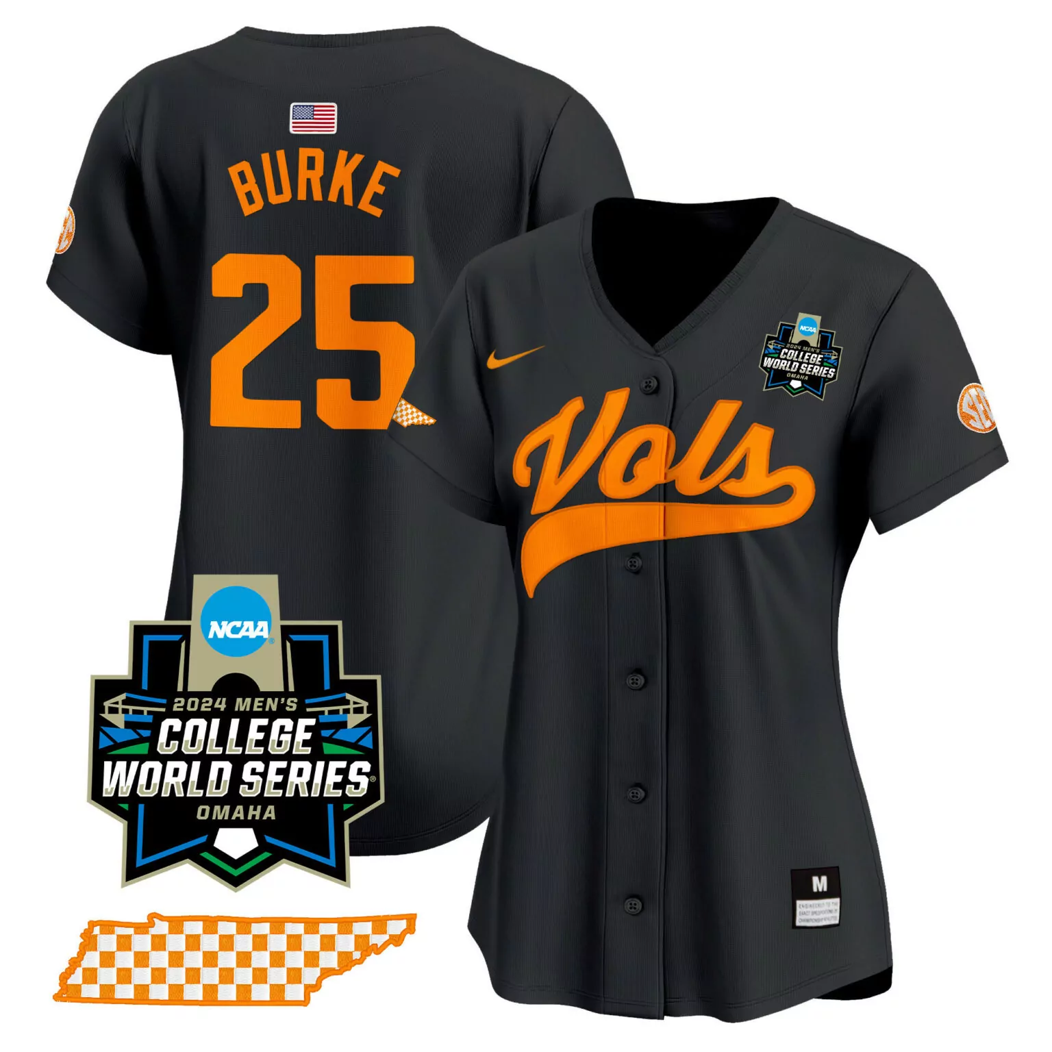 Blake Burke 25 Jersey Charcoal College World Series Tennessee Volunteers 2024 Women
