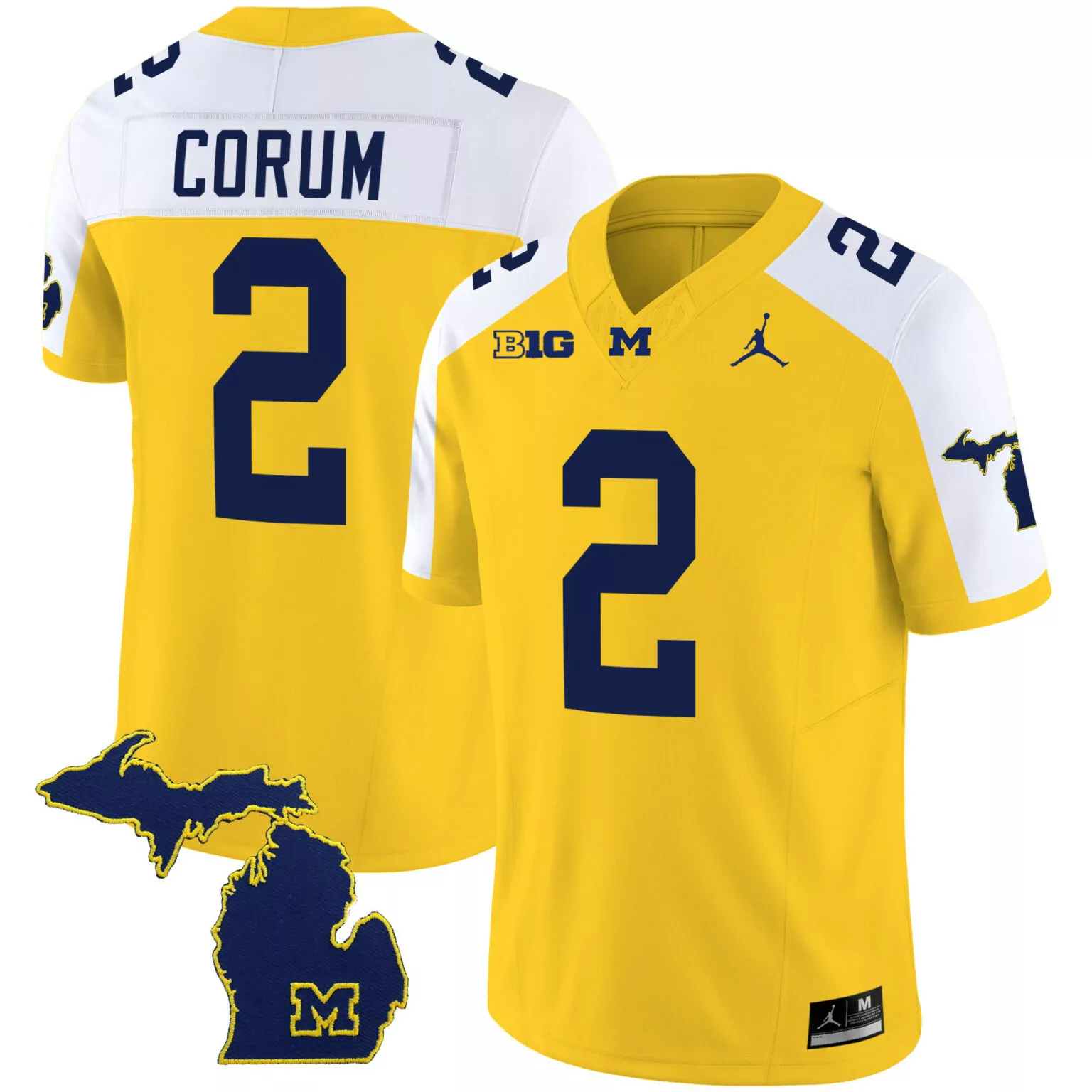 Corum 2 Michigan Wolverines Jersey Yellow Men White Navy Blue Alternate v2 All Stitched