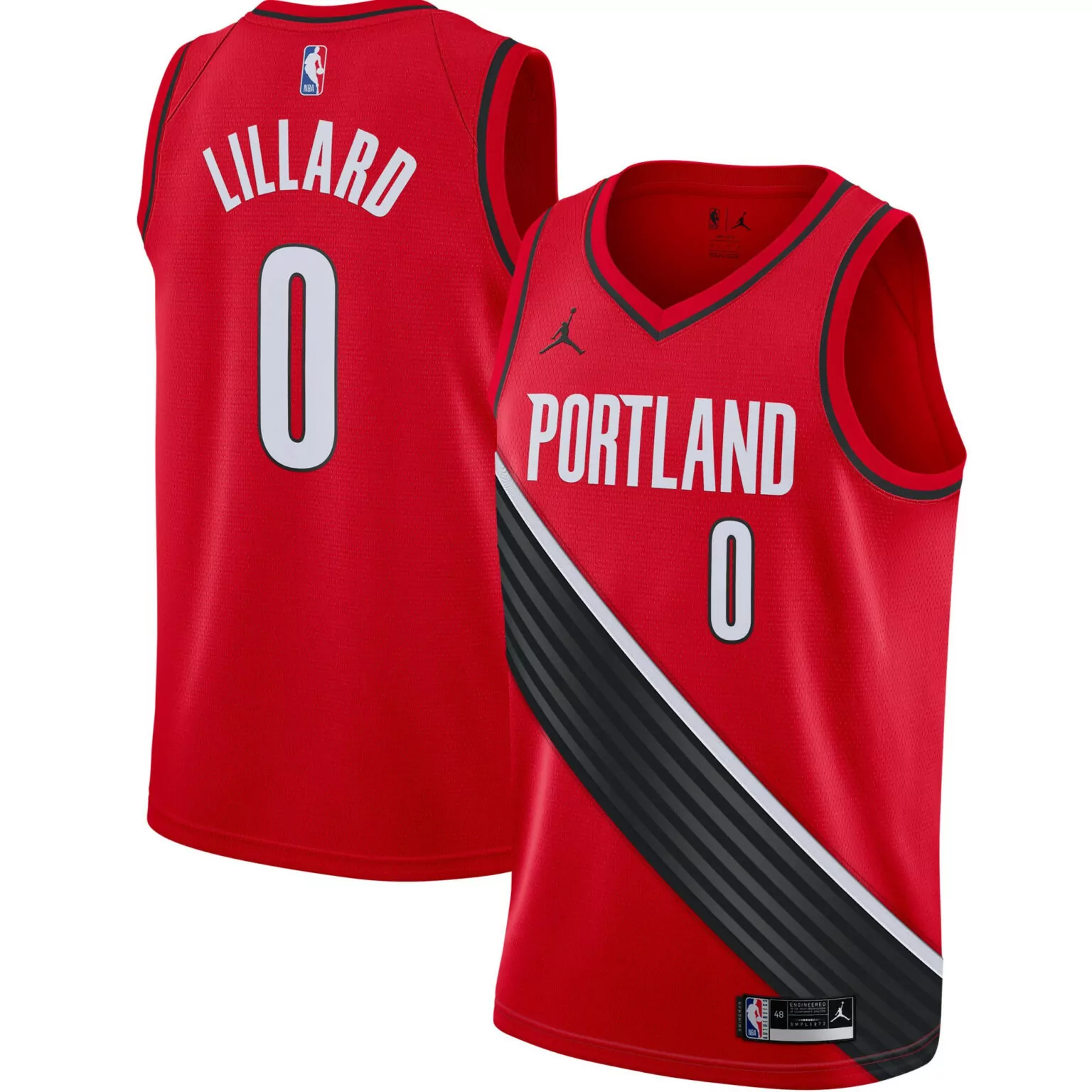 Damian Lillard Jersey Red Portland Trail Blazers Men Split Design Black White Gray