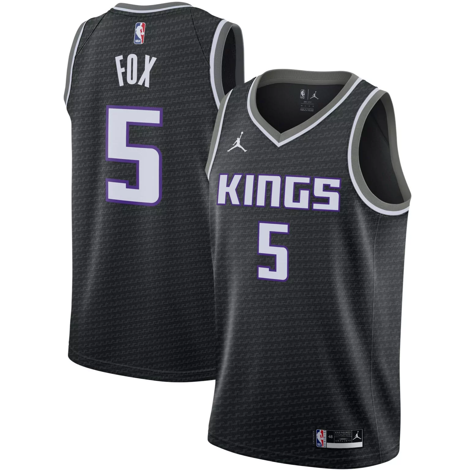 De'aaron Fox 5 Kings Jersey Black Men Purple Gray