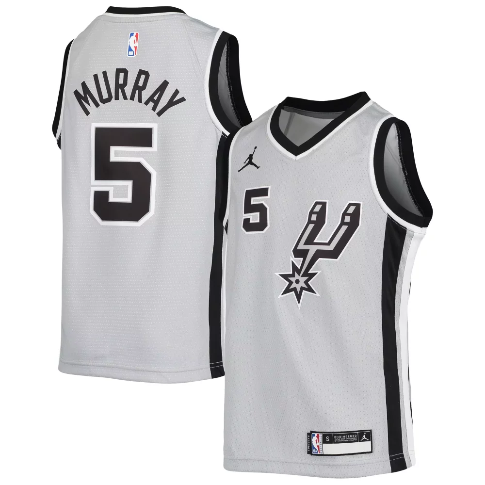 Dejounte Murray 5 Jersey Silver San Antonio Spurs Men Black White