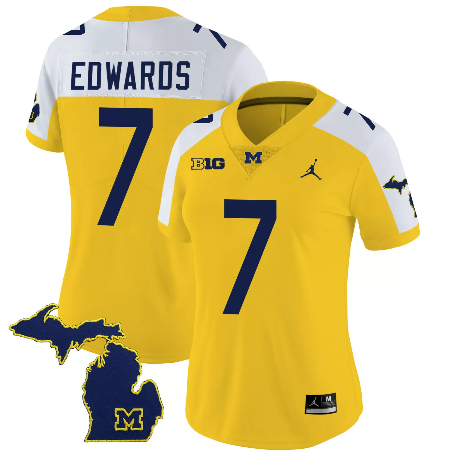 Donovan Edwards 7 Jersey Yellow Michigan Jordan Brand Wolverines State Outline Jumpman