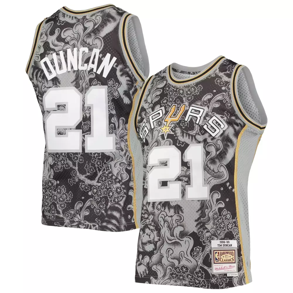Tim Duncan 21 San Antonio Spurs Jersey Black 1998-99 Hardwood Classics Mitchell Ness