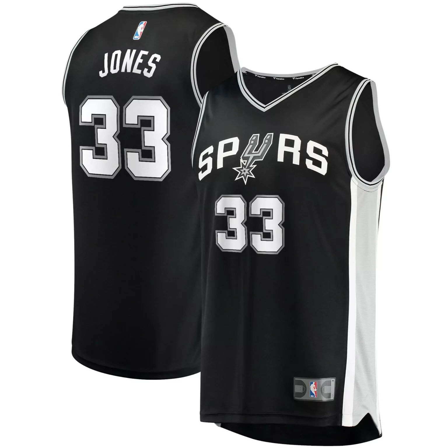 Tre Jones 33 Spurs Jersey Black Men Replica White Silver Icon