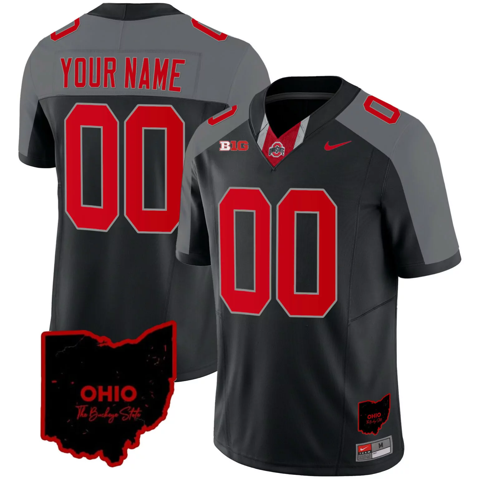 Custom Ohio State Jersey Black Men Gray Red Alternate Stitched