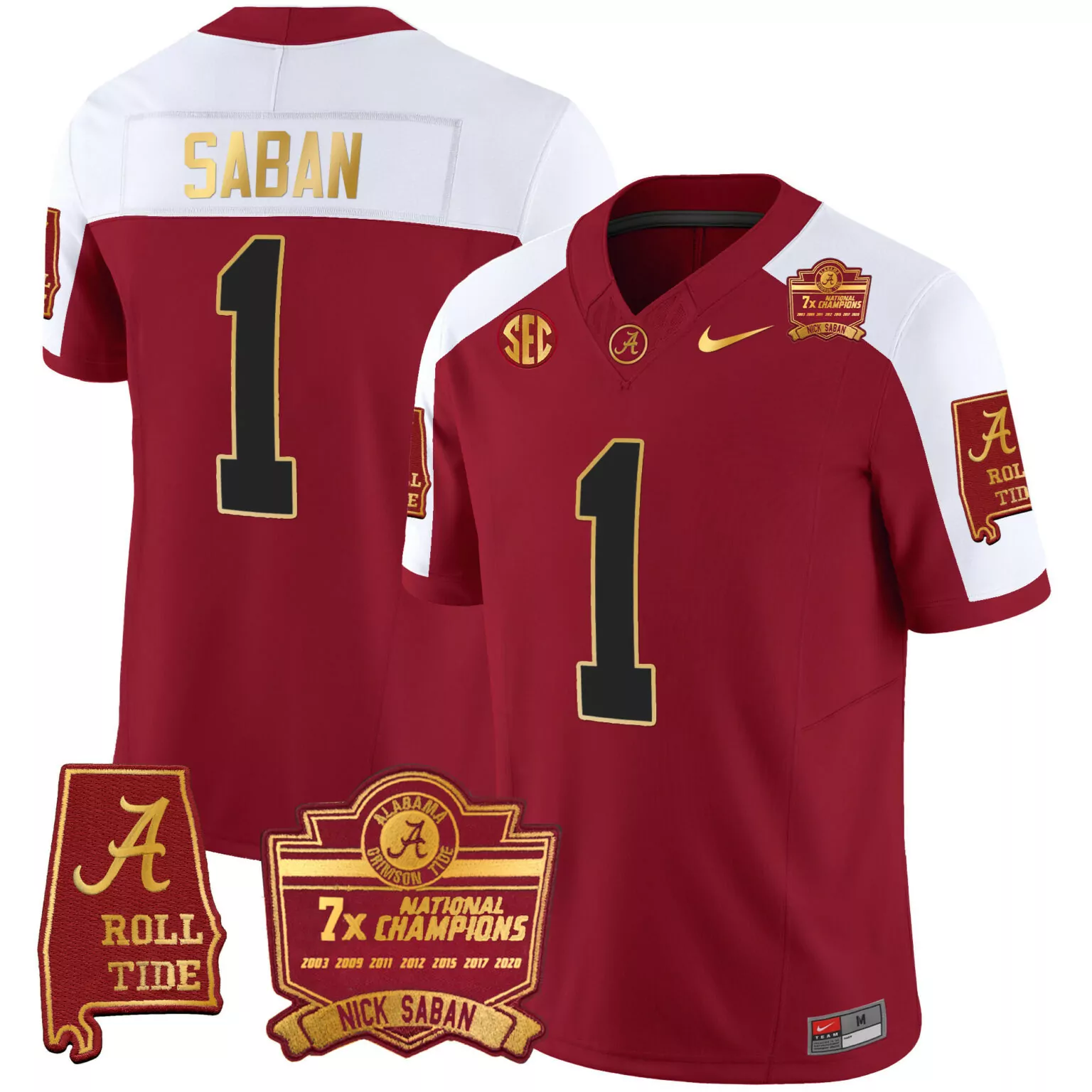 Nick Saban 1 Alabama Crimson Tide Jersey Maroon 7x National Champions 'a' Roll Men