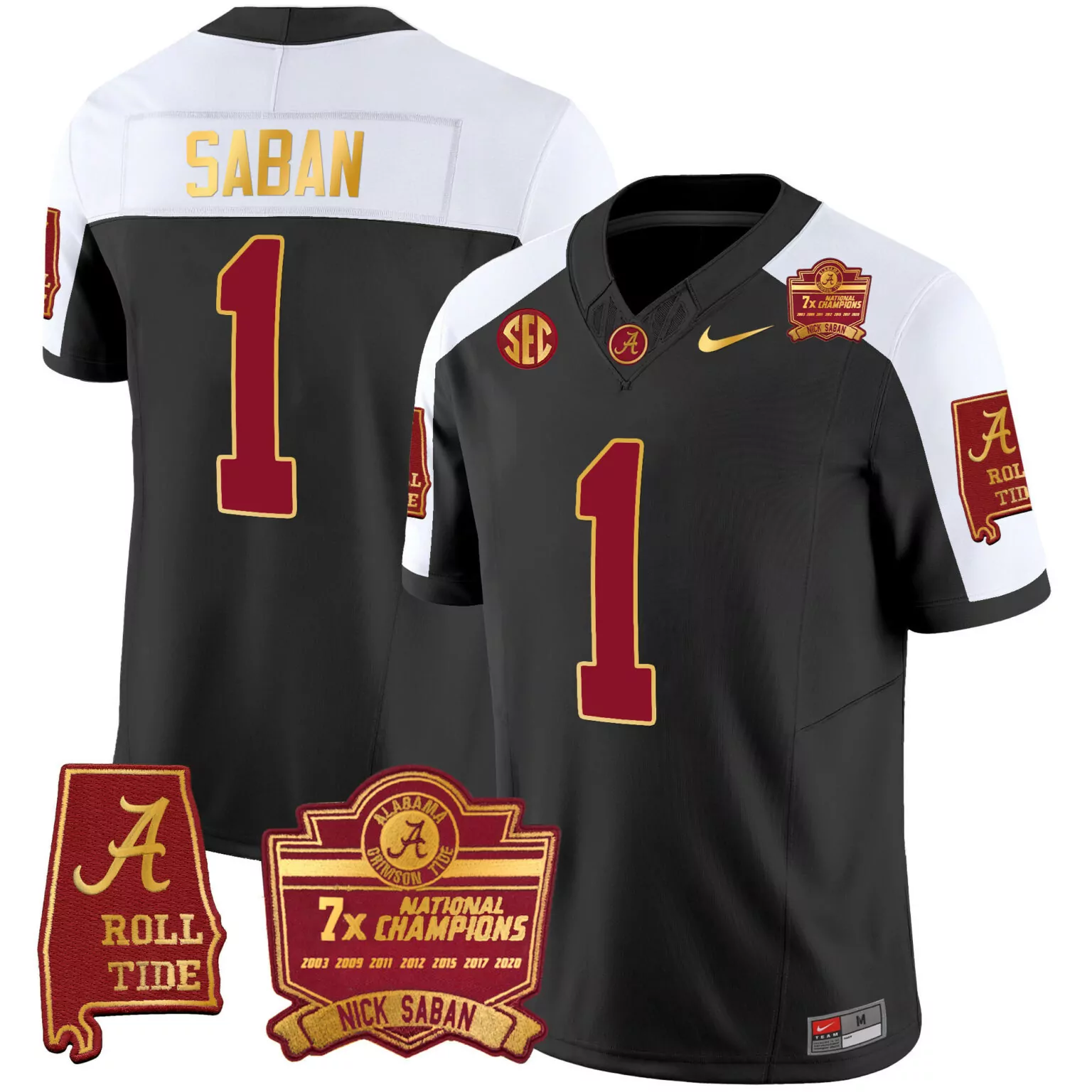 Nick Saban 1 Alabama Crimson Tide Jersey Black 7x National Champions 'a' Men White