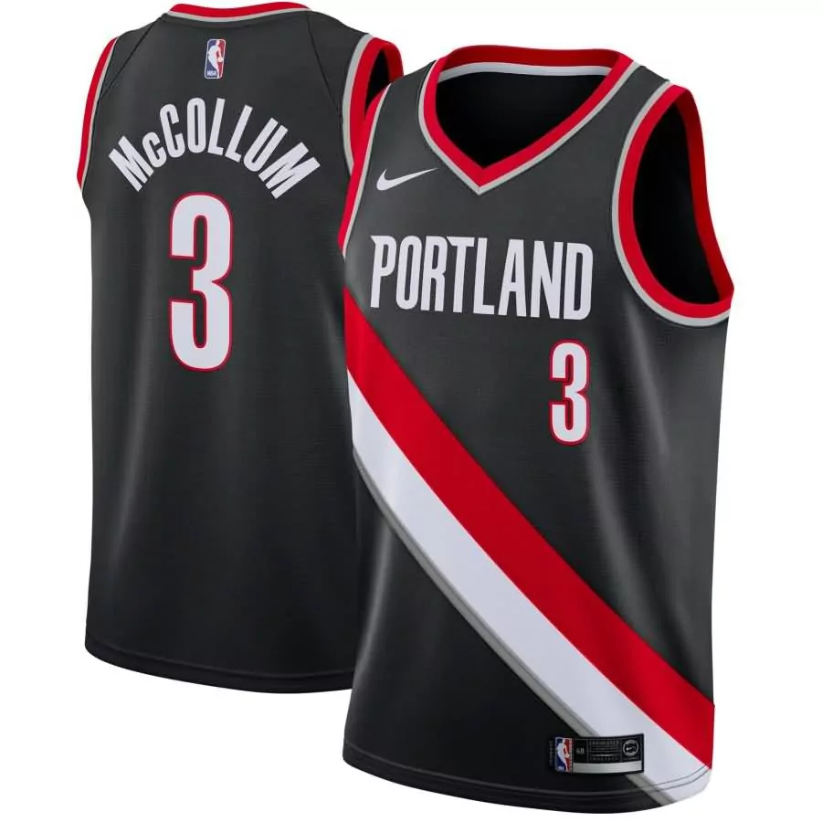 Cj Mccollum 3 Portland Jersey Black Men NBA Split Design Red White Swingman Icon