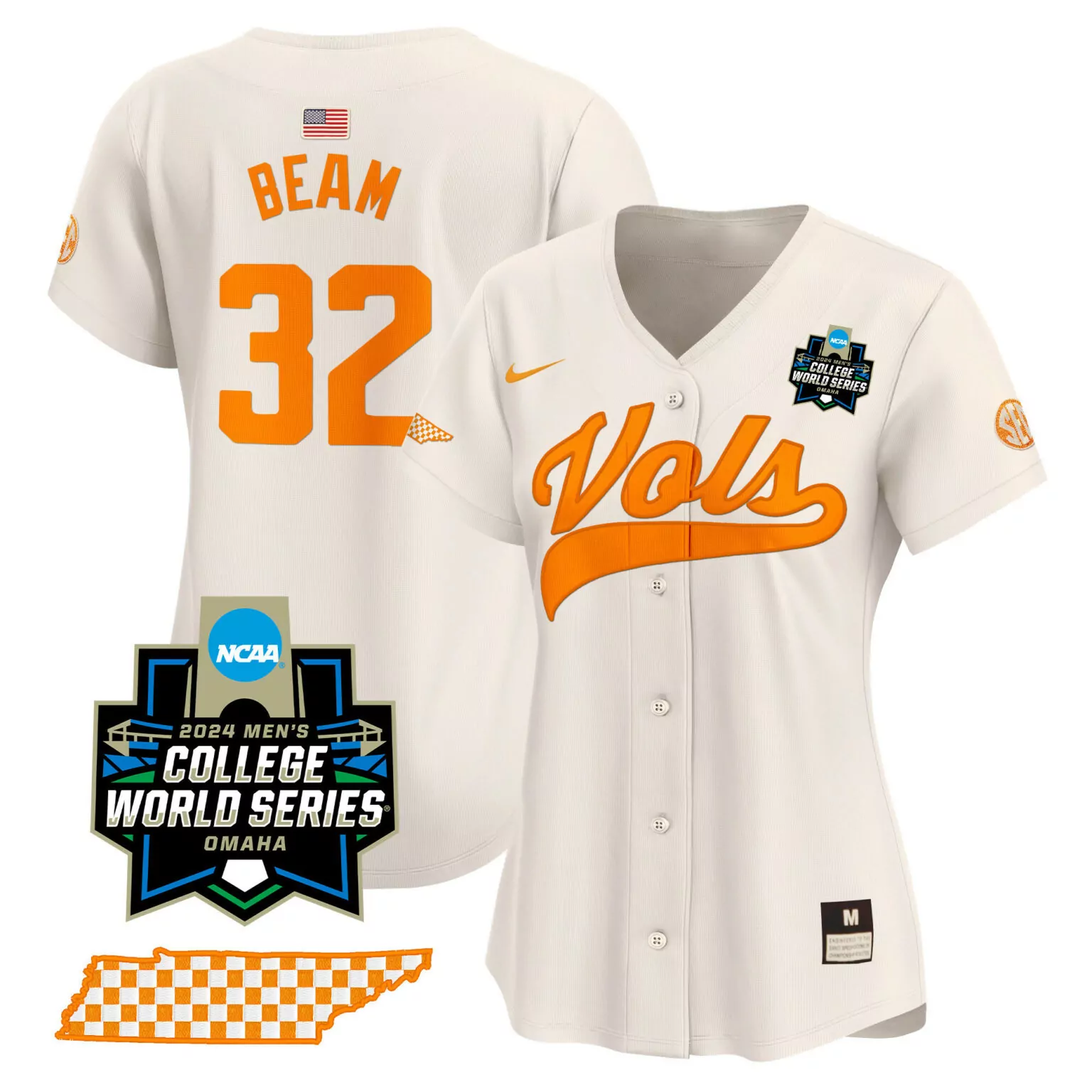Drew Beam 32 Tennessee Volunteers Jersey White College World Series 2024 Women Orange