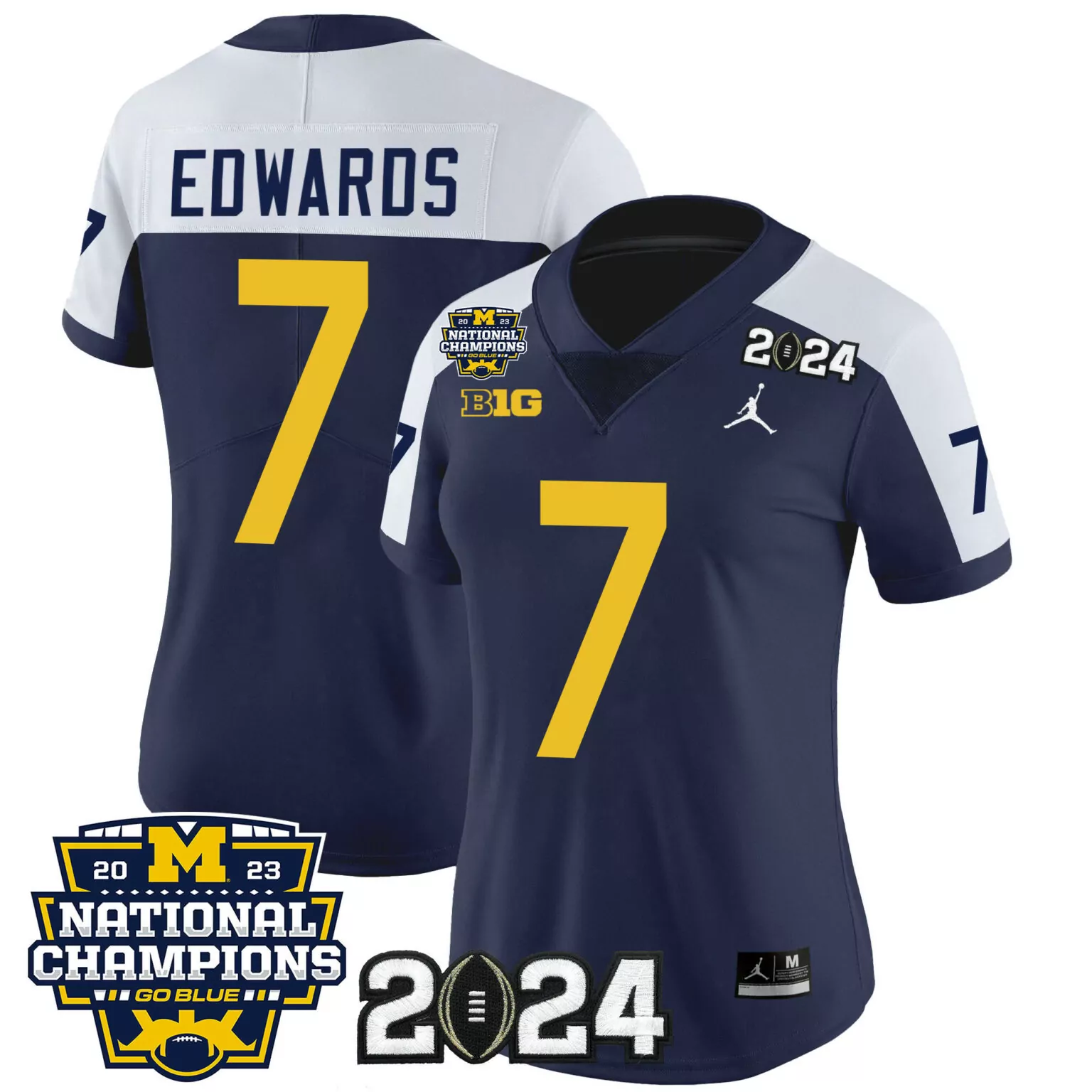 Donovan Edwards 7 Jersey Navy Blue National Champions Michigan Wolverines 2023 2024