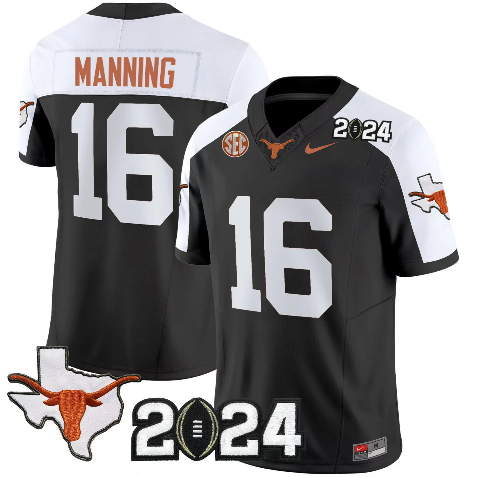 Arch Manning 16 Texas Longhorns Jersey Black Shape Longhorn College Football Playoff 2024