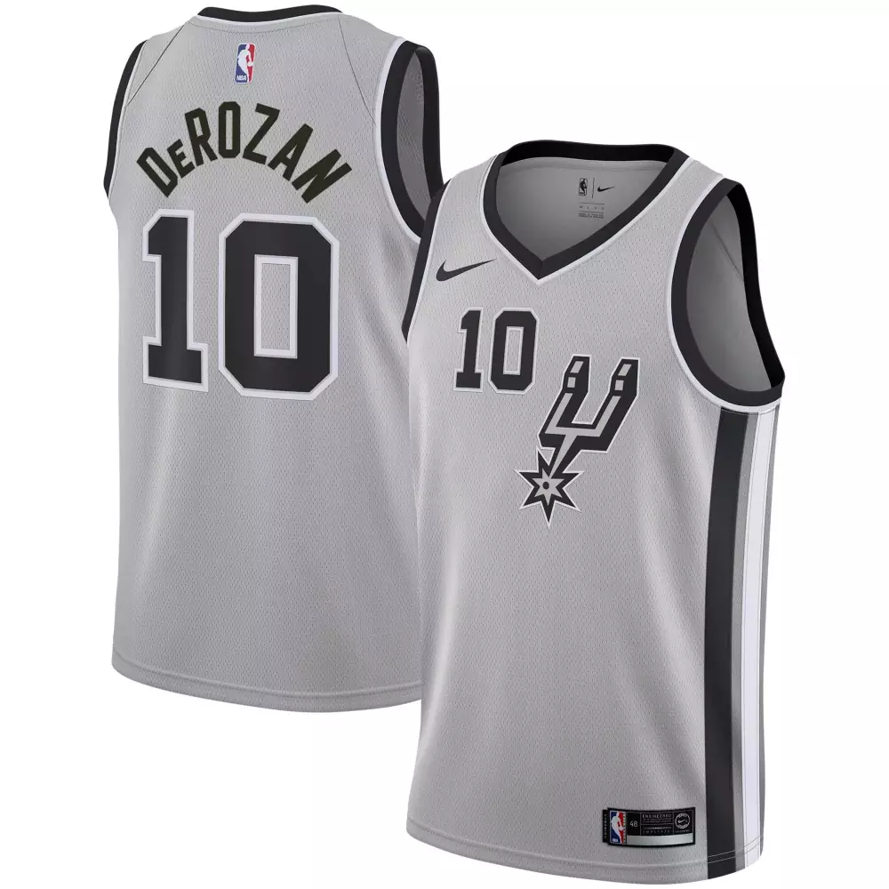 Demar Derozan 10 Jersey Gray San Antonio Spurs Men Replica Black White