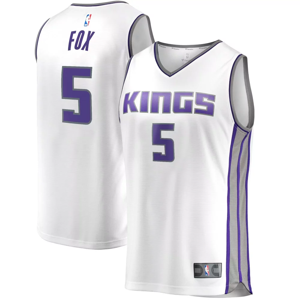 De'aaron Fox 5 Kings Jersey White Men Purple Gray