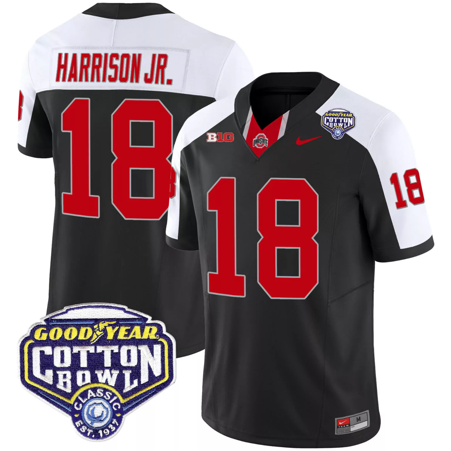 Marvin Harrison 18 Ohio State Jersey Black Men Alternate Split Design White Red All