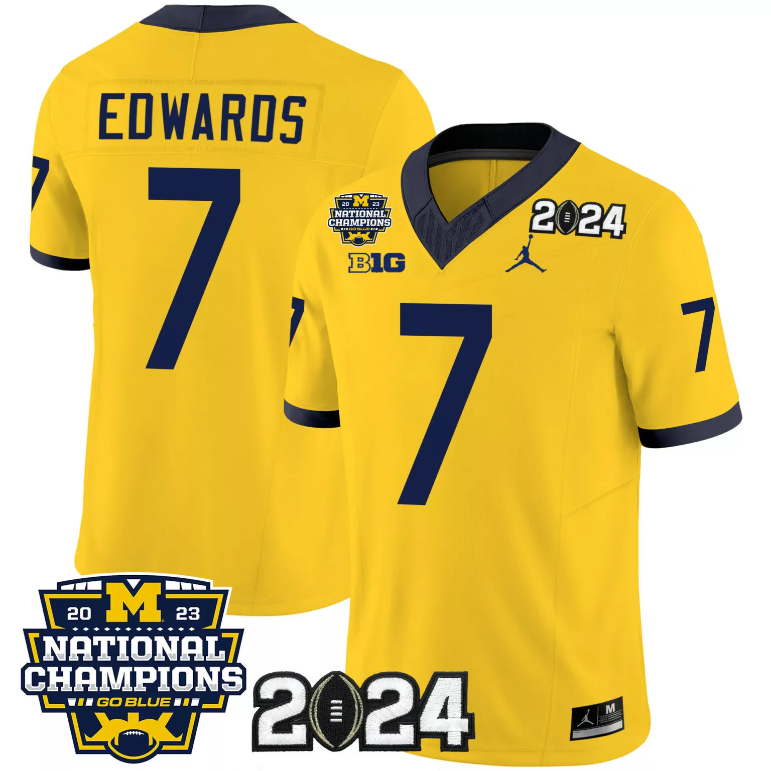 Donovan Edwards 7 Jersey Yellow Michigan Wolverines 2023 National Champions 2024 Championship