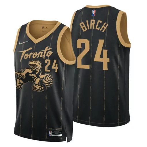 Khem Birch 24 Toronto Raptors Jersey Black Men NBA Gold