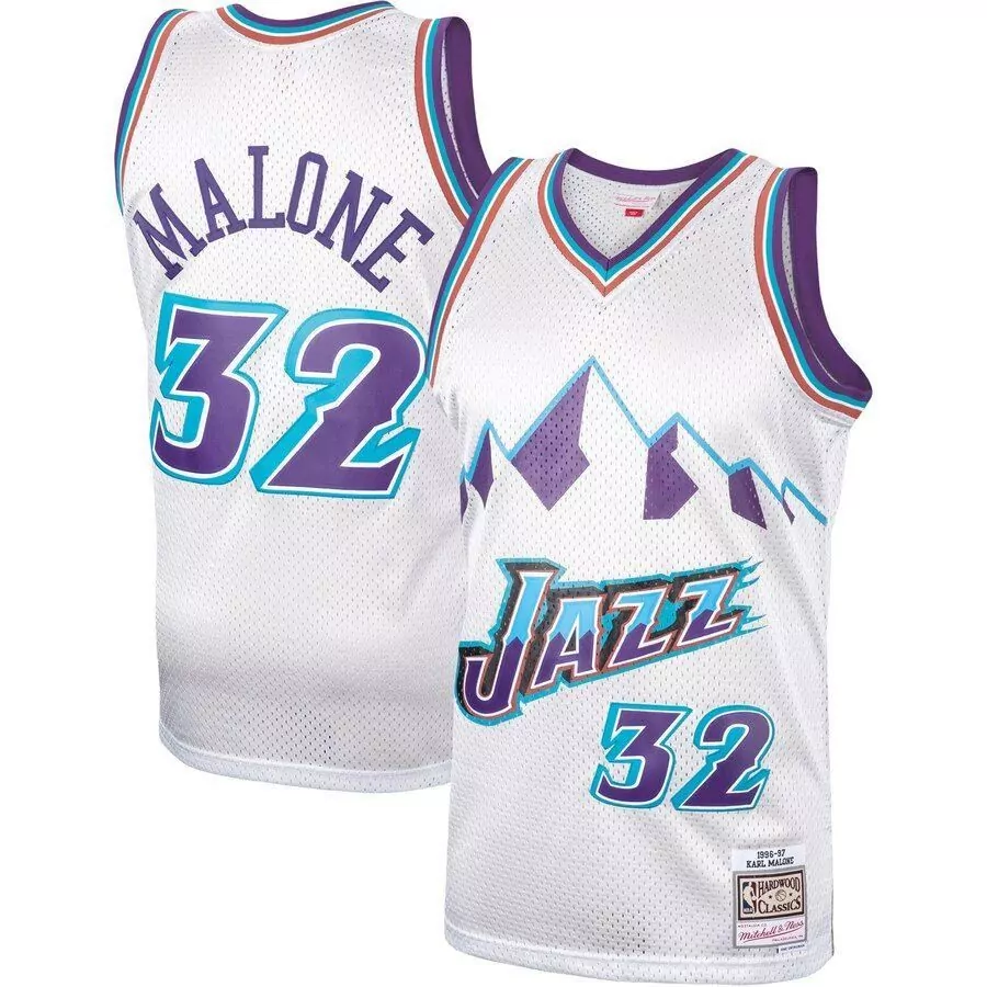 Karl Malone 32 Utah Jazz Jersey White Mitchell Ness Hardwood Classics 1996 Men Alternate