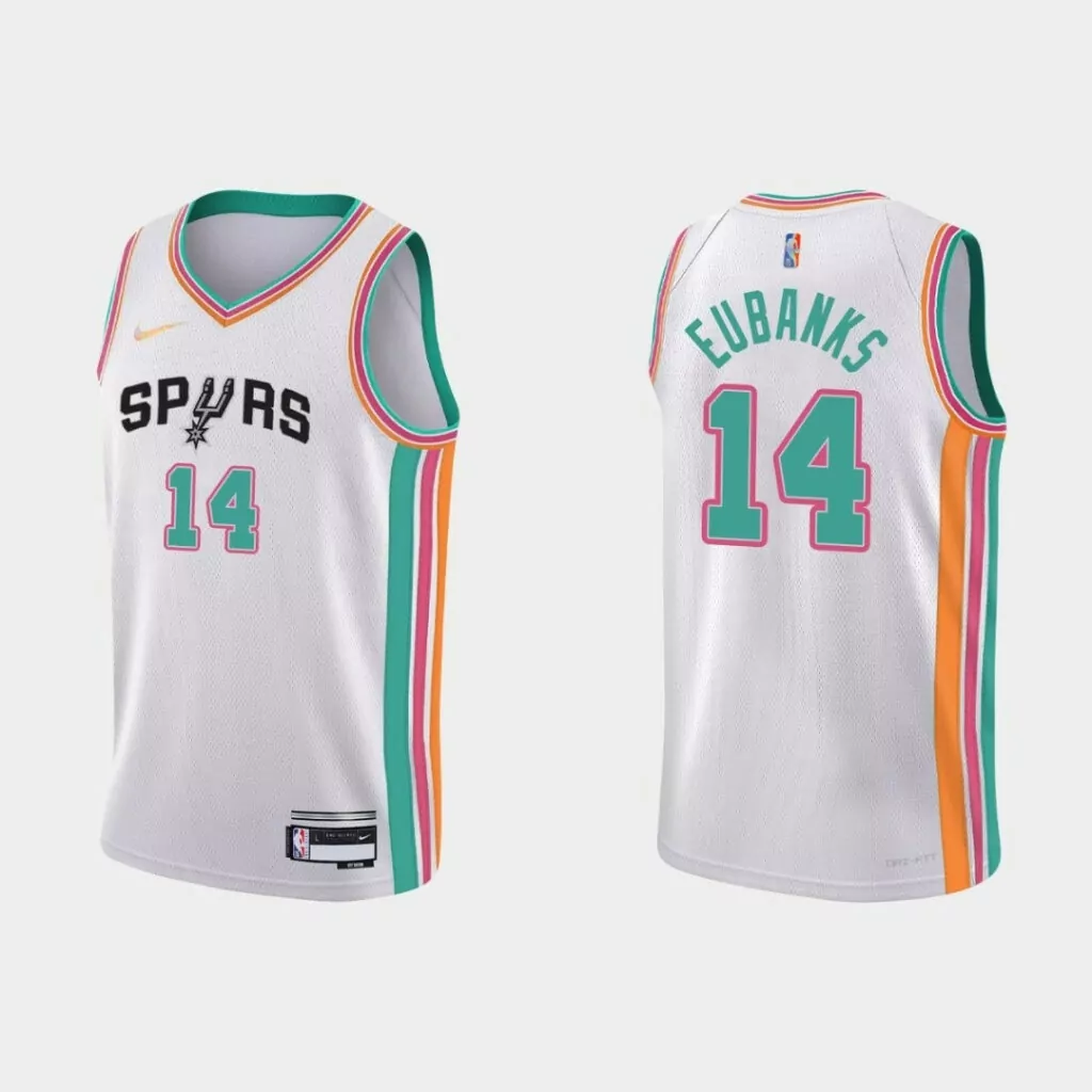 Drew Eubanks 14 Spurs Jersey White Men Teal Pink Orange