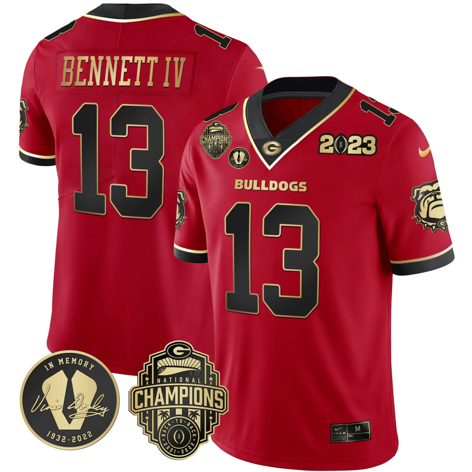 Stetson Bennett 13 Jersey Red 2023 National Champions Georgia Bulldogs Vince Dooley Memorial