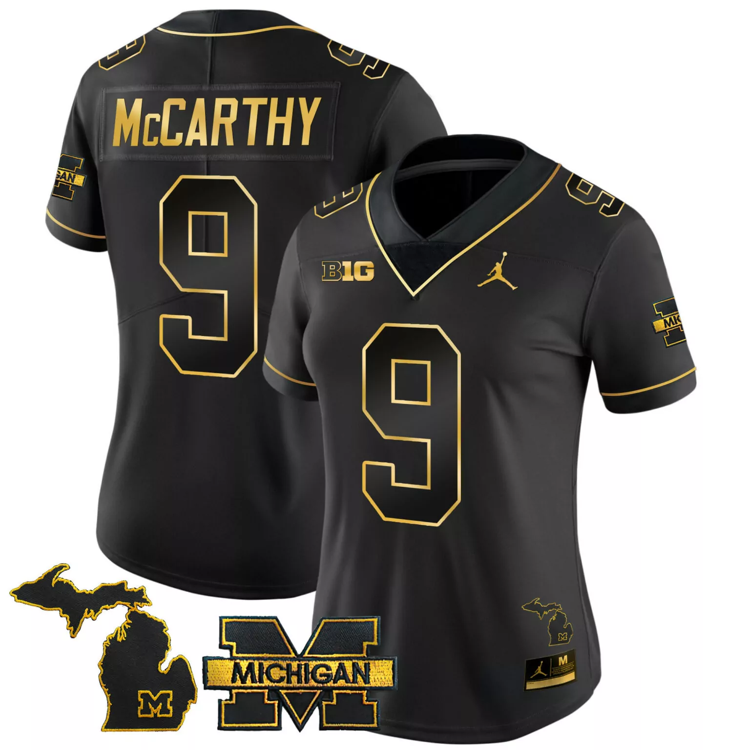 Jj Mccarthy 9 Michigan Jersey Black Wolverines Big Men Gold Vapor All Stitched