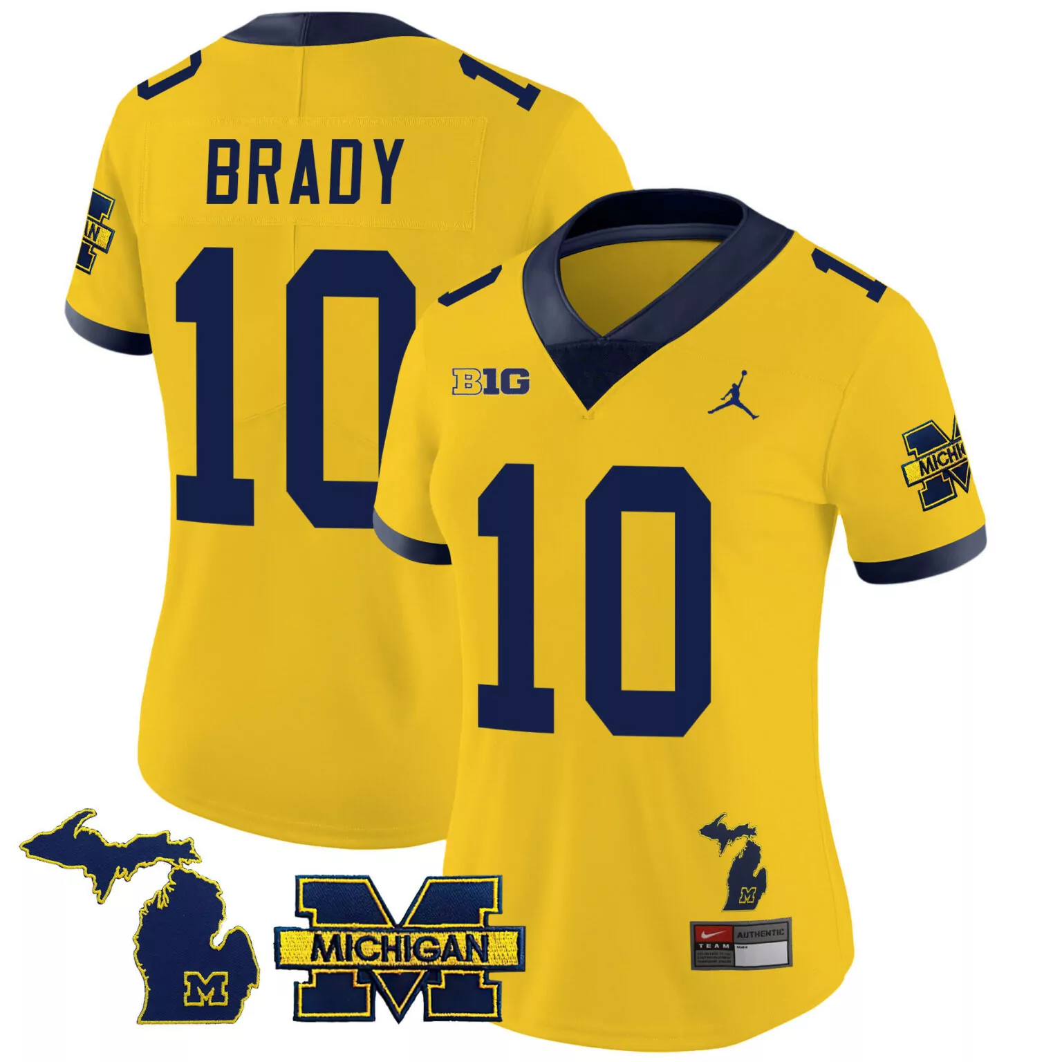 Tom Brady 10 Michigan Jersey Yellow Wolverines Women Navy Blue All Stitched