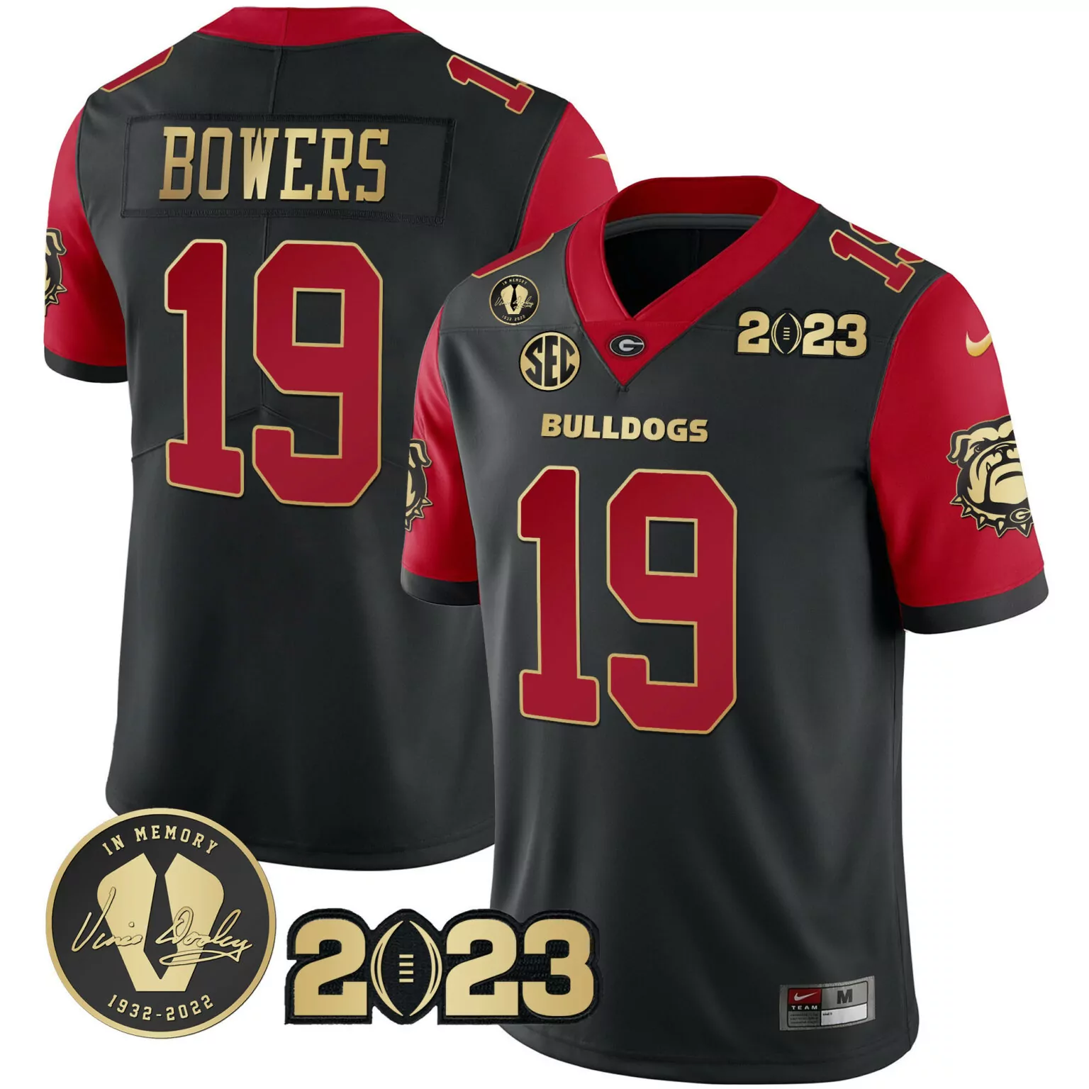 Brock Bowers 19 Georgia Bulldogs Jersey Black 2023 Vince Dooley Memorial Memory 1932-2022