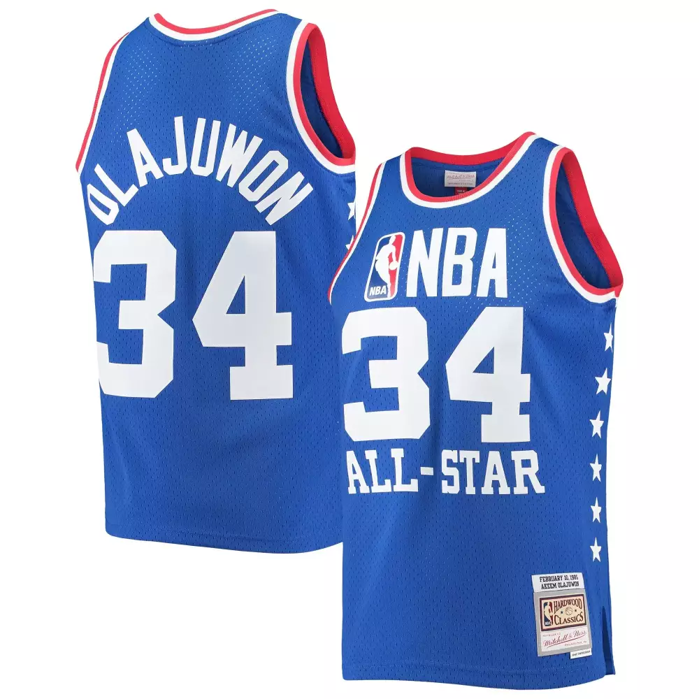 Hakeem Olajuwon 34 NBA All-star Jersey Blue 1995 Hardwood Classics Men White Red