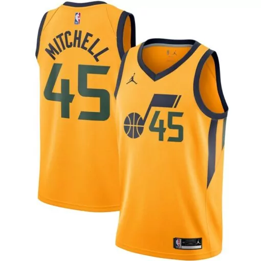 Donovan Mitchell 45 Utah Jazz Jersey Yellow Men Navy Green