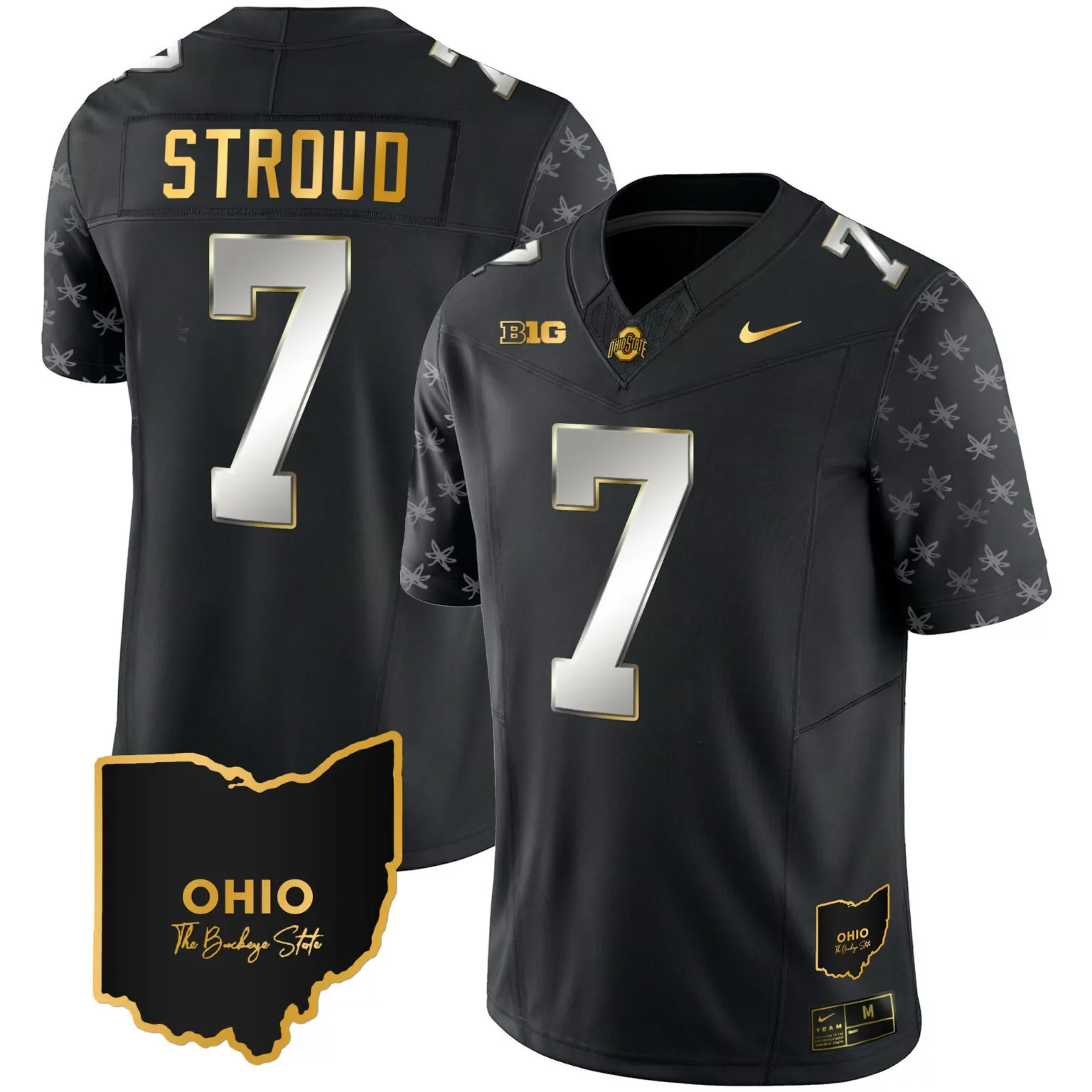 Stroud 7 Ohio State Buckeyes Jersey Black Big Ten Men Silver Gold Alternate Stitched