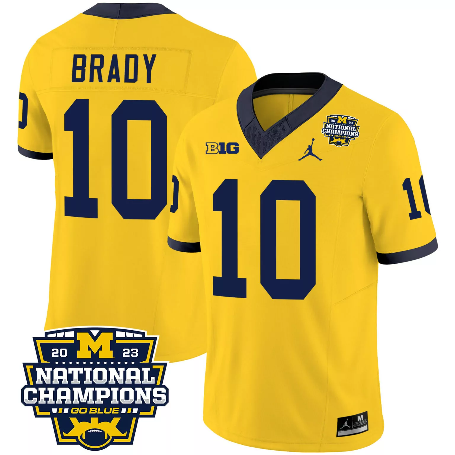 Tom Brady 10 Michigan Wolverines Jersey Yellow National Championship 2023 Champions Big Ten