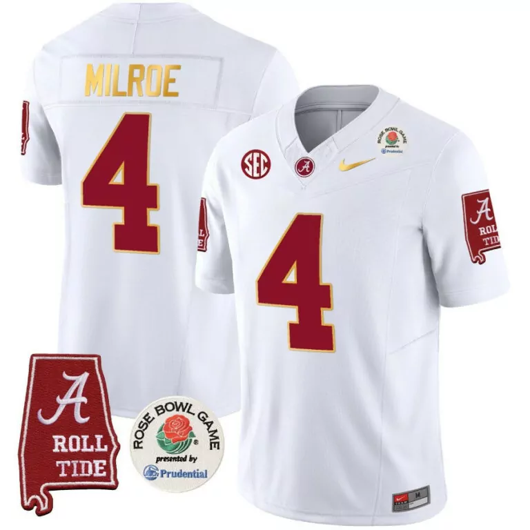 Jalen Milroe 4 Jersey White Rose Bowl Game Alabama Crimson Tide Prudential Roll Men